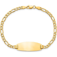 14K Yellow Gold Polished Semi-Solid Figaro Link ID Bracelet with 25x11.2mm Plate - 7 Inches by Oro Pregiato
