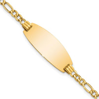 14K Yellow Gold Polished Semi-Solid Figaro Link ID Bracelet with Engravable Oval Plate - 8" Length by Oro Pregiato