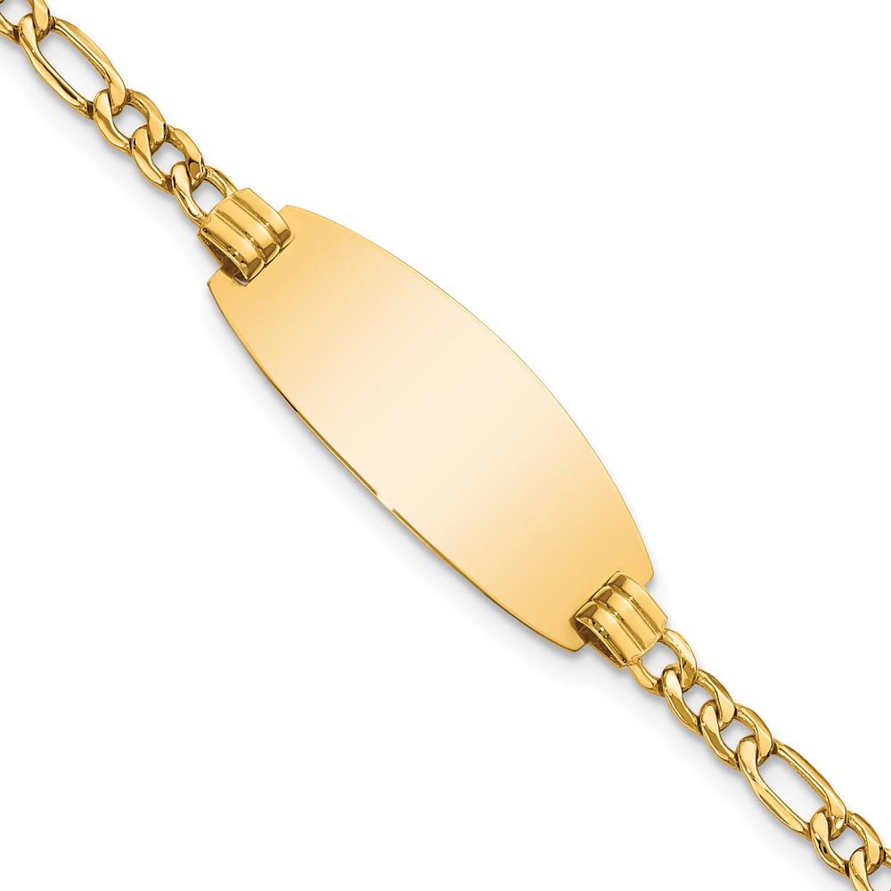 14K Yellow Gold Polished Semi-Solid Figaro Link ID Bracelet with Engravable Oval Plate - 8" Length by Oro Pregiato