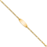 14K Yellow Gold Polished Semi-Solid Figaro Link ID Bracelet with Engravable Oval Plate - 8" Length by Oro Pregiato