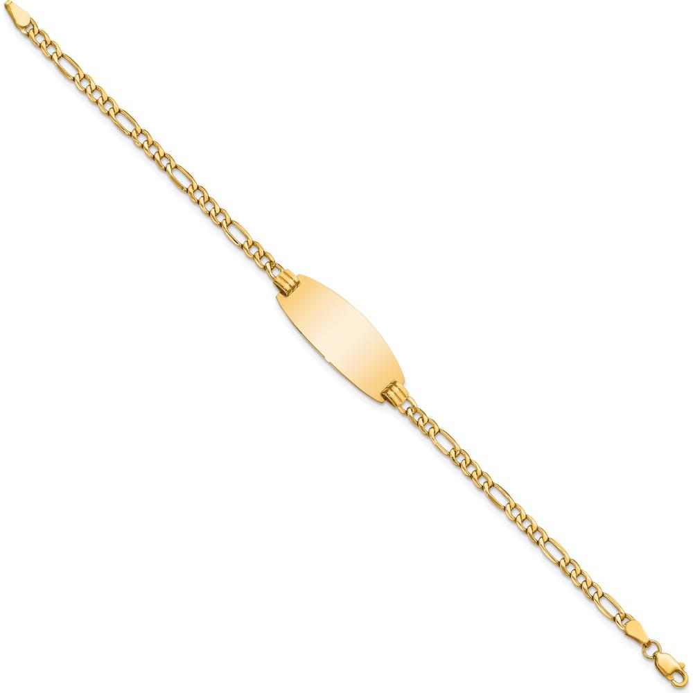 14K Yellow Gold Polished Semi-Solid Figaro Link ID Bracelet with Engravable Oval Plate - 8" Length by Oro Pregiato