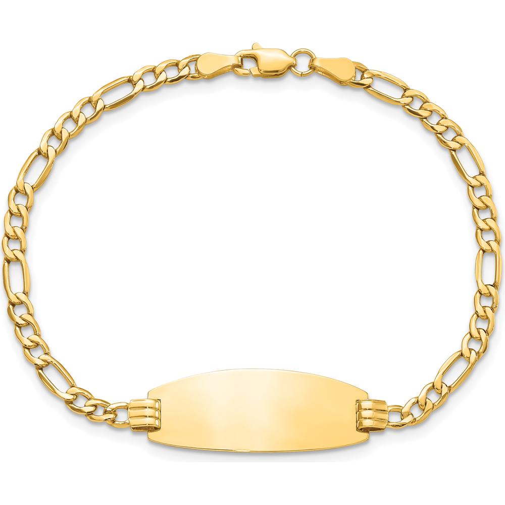 14K Yellow Gold Polished Semi-Solid Figaro Link ID Bracelet with Engravable Oval Plate - 8" Length by Oro Pregiato