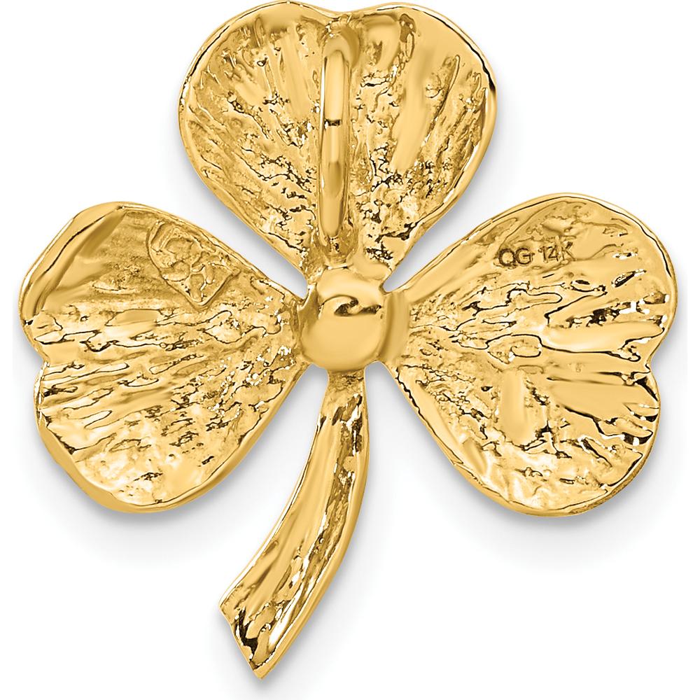 14K Yellow Gold Polished Shamrock Pendant Slide - 20mm Length, 18mm Width