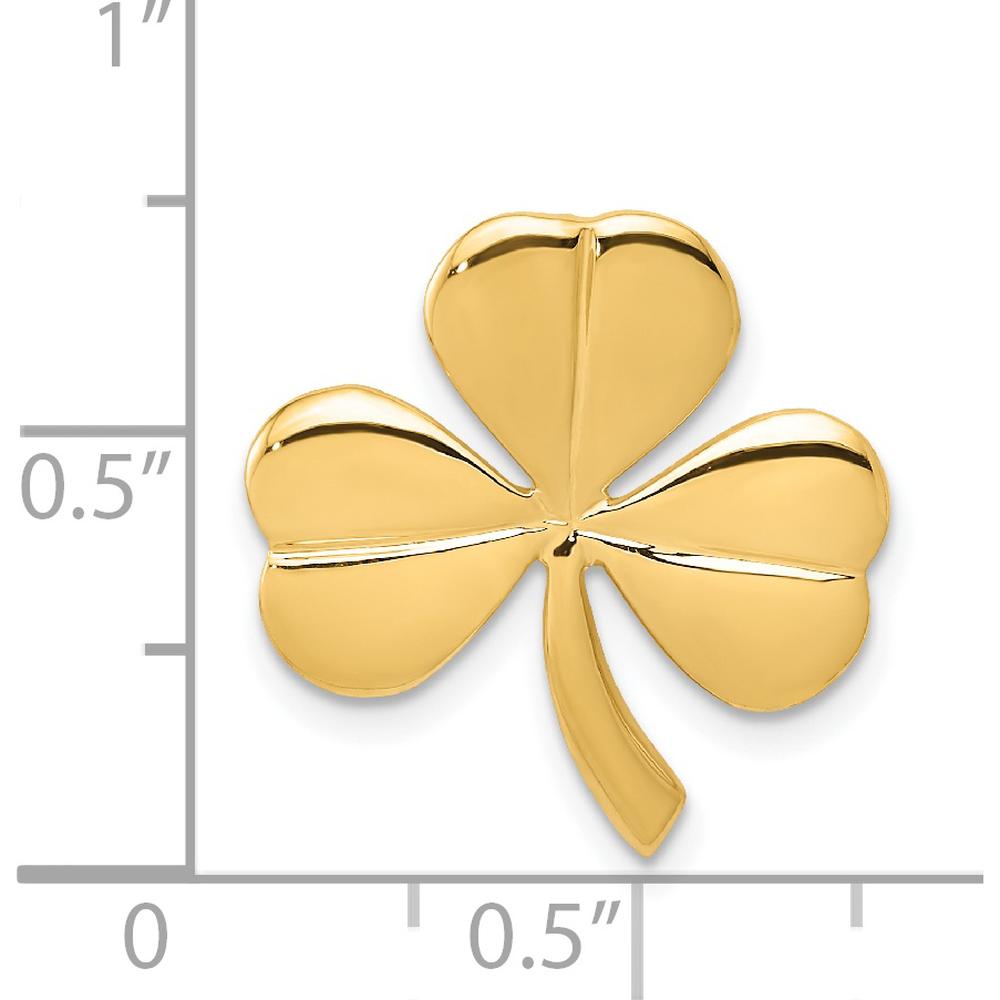 14K Yellow Gold Polished Shamrock Pendant Slide - 20mm Length, 18mm Width