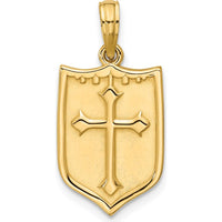 14K Yellow Gold Polished Shield with Cross Pendant - 23.7mm Length by Oro Pregiato