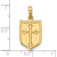 14K Yellow Gold Polished Shield with Cross Pendant - 23.7mm Length by Oro Pregiato