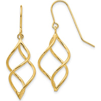 14K Yellow Gold Polished Short Twisted Dangle Earrings - Elegant Drop Design by 0