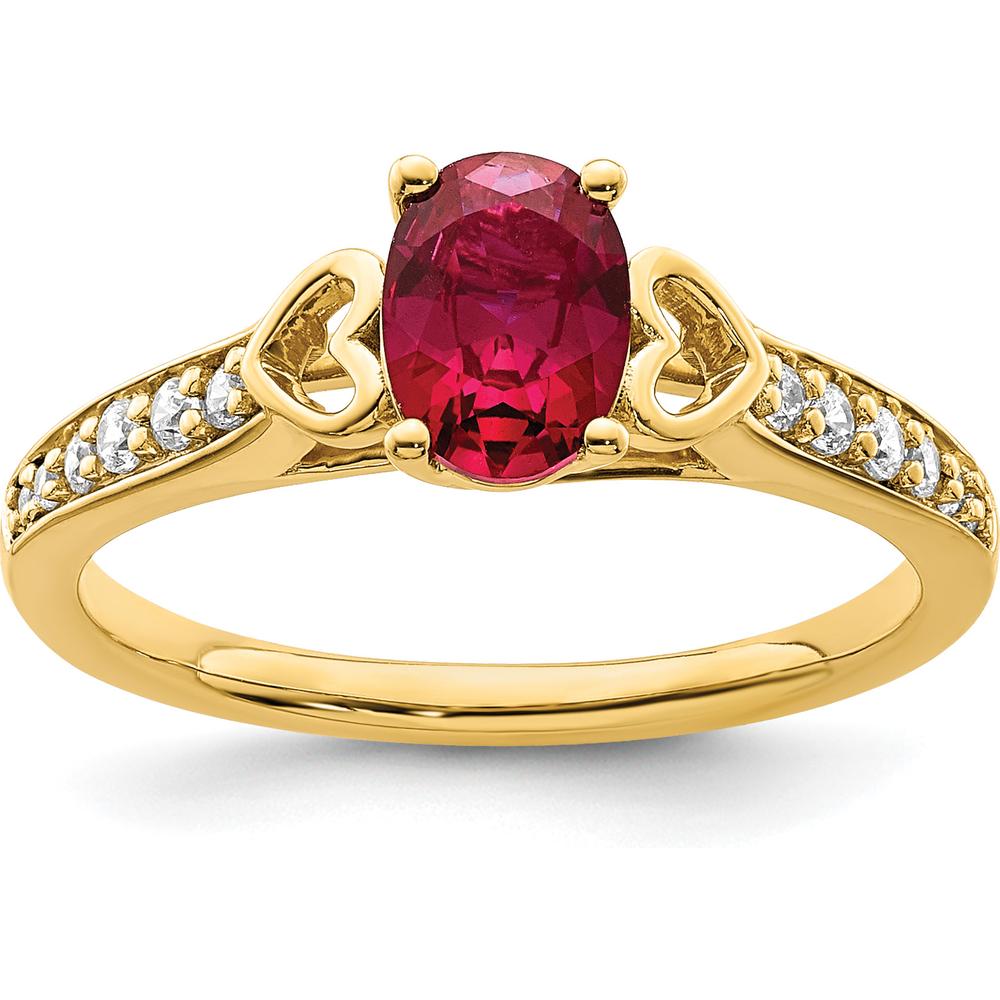 14K Yellow Gold Polished Side Hearts Ruby and Diamond Ring - 1.02 Carat Total Ruby Weight, 0.05 Carat Total Diamond Weight by 0