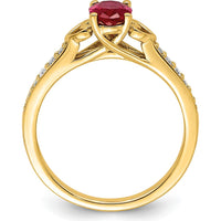 14K Yellow Gold Polished Side Hearts Ruby and Diamond Ring - 1.02 Carat Total Ruby Weight, 0.05 Carat Total Diamond Weight by 0
