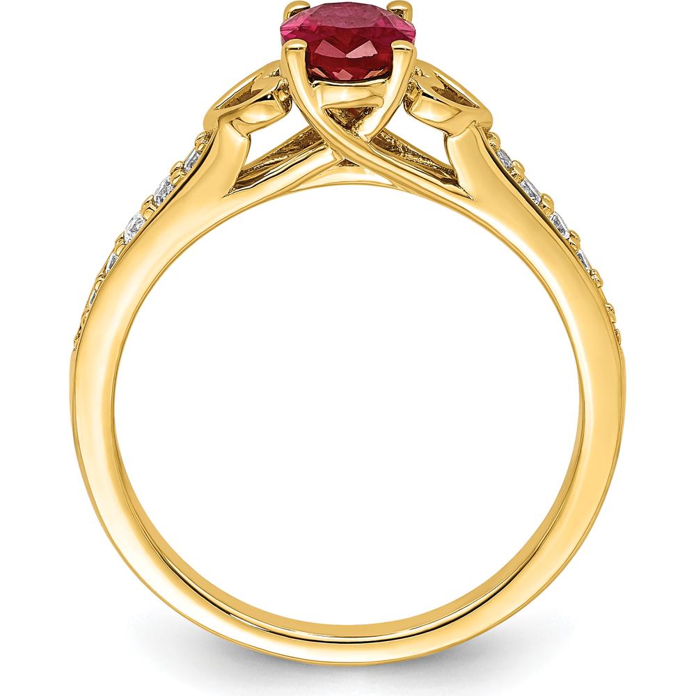 14K Yellow Gold Polished Side Hearts Ruby and Diamond Ring - 1.02 Carat Total Ruby Weight, 0.05 Carat Total Diamond Weight by 0