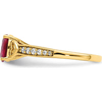 14K Yellow Gold Polished Side Hearts Ruby and Diamond Ring - 1.02 Carat Total Ruby Weight, 0.05 Carat Total Diamond Weight by 0