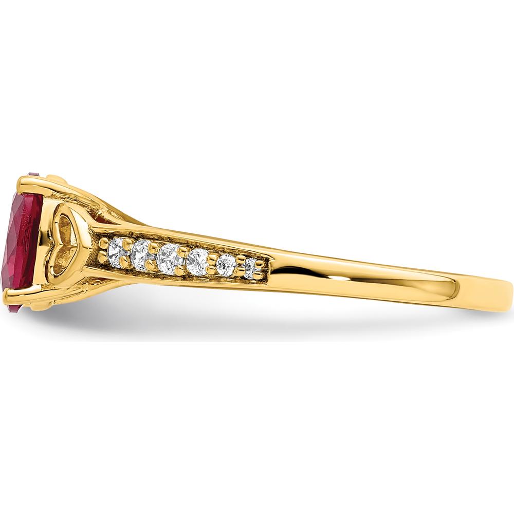 14K Yellow Gold Polished Side Hearts Ruby and Diamond Ring - 1.02 Carat Total Ruby Weight, 0.05 Carat Total Diamond Weight by 0