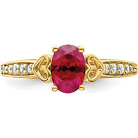 14K Yellow Gold Polished Side Hearts Ruby and Diamond Ring - 1.02 Carat Total Ruby Weight, 0.05 Carat Total Diamond Weight by 0
