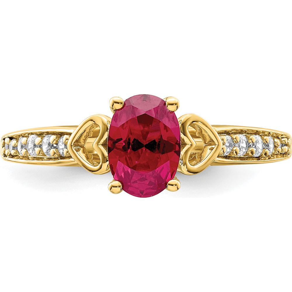 14K Yellow Gold Polished Side Hearts Ruby and Diamond Ring - 1.02 Carat Total Ruby Weight, 0.05 Carat Total Diamond Weight by 0