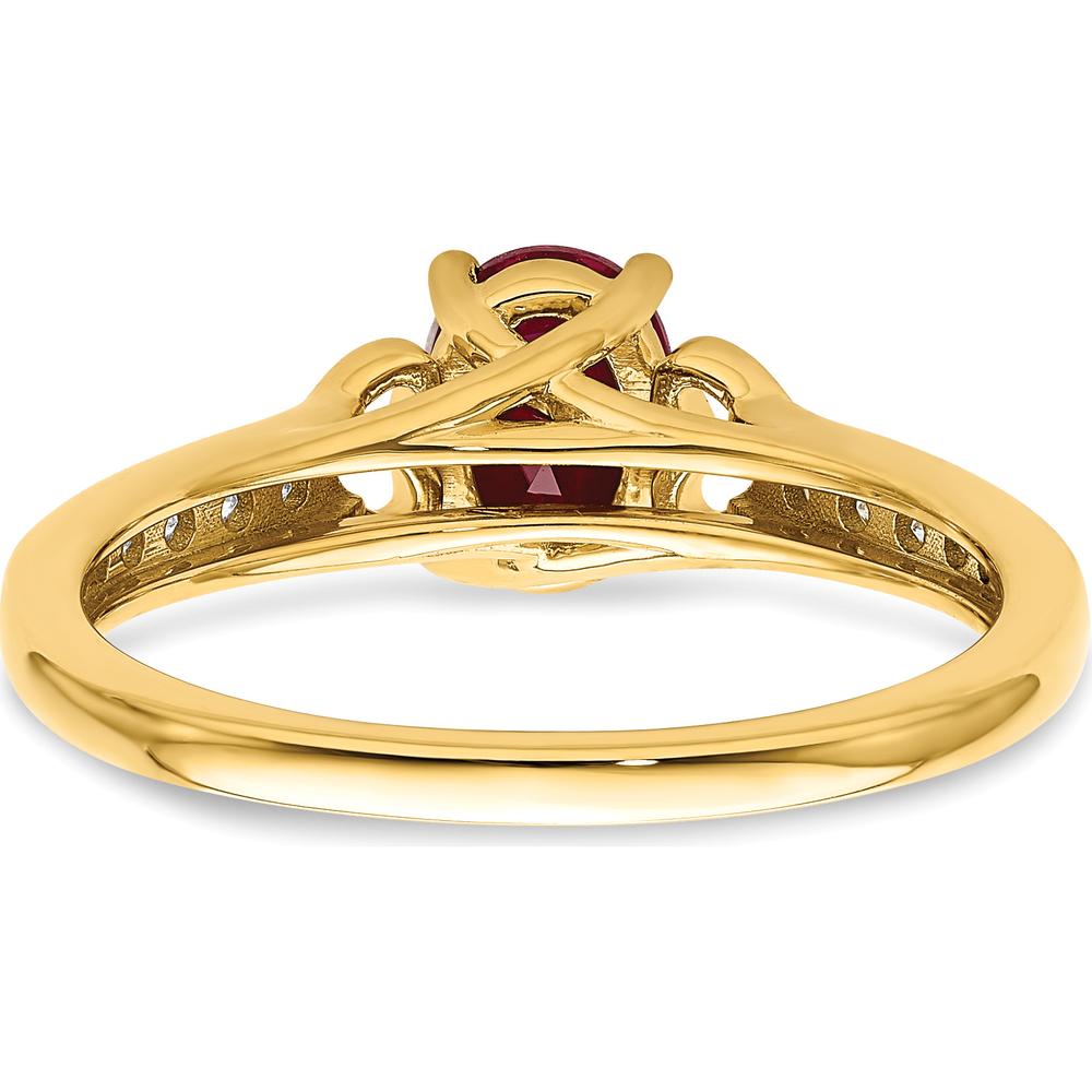 14K Yellow Gold Polished Side Hearts Ruby and Diamond Ring - 1.02 Carat Total Ruby Weight, 0.05 Carat Total Diamond Weight by 0