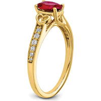 14K Yellow Gold Polished Side Hearts Ruby and Diamond Ring - 1.02 Carat Total Ruby Weight, 0.05 Carat Total Diamond Weight by 0