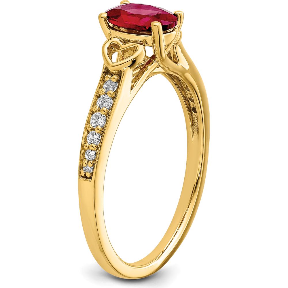 14K Yellow Gold Polished Side Hearts Ruby and Diamond Ring - 1.02 Carat Total Ruby Weight, 0.05 Carat Total Diamond Weight by 0