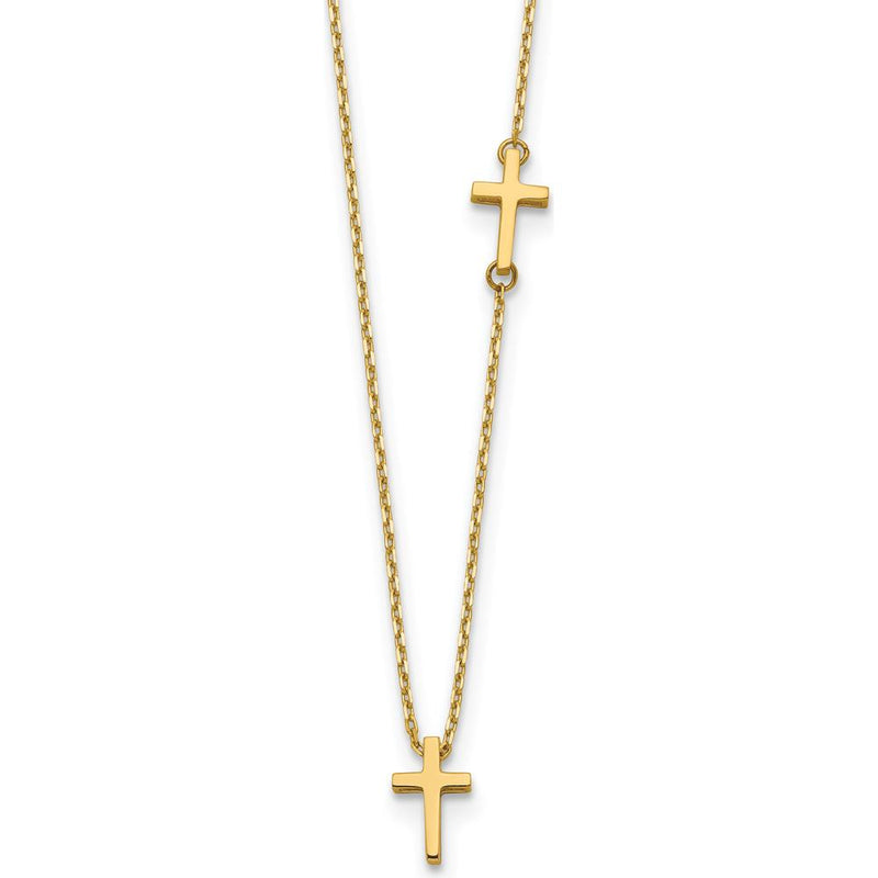 14K Yellow Gold Polished Sideways Cross Pendant Necklace - 18" Cable Chain by 0