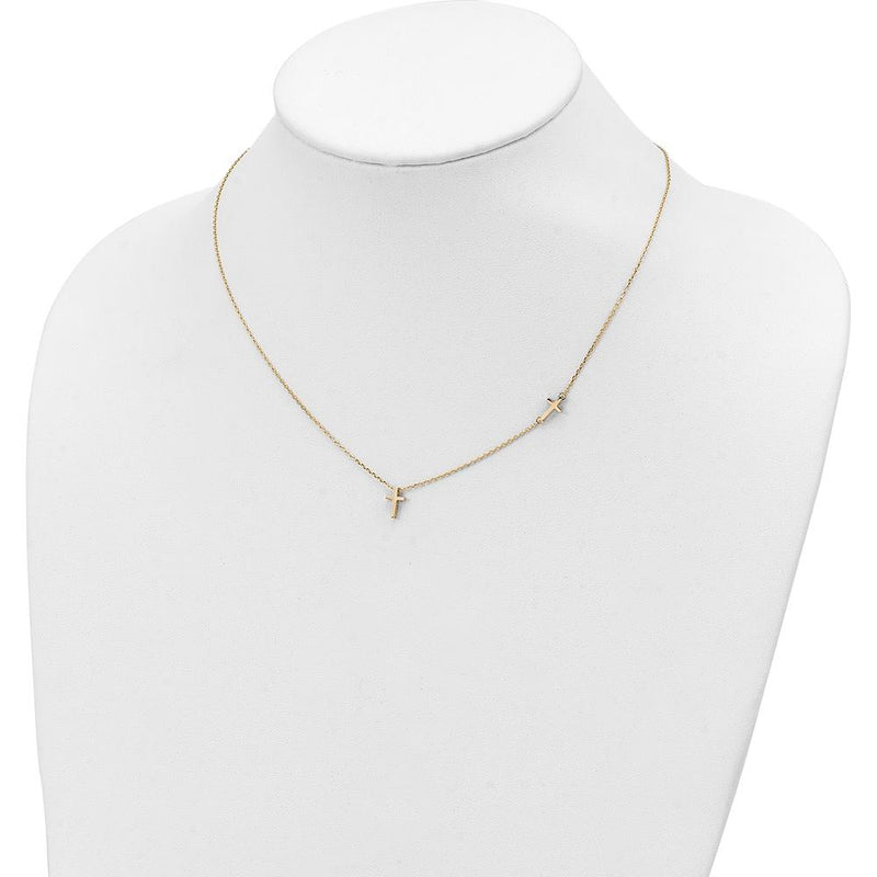14K Yellow Gold Polished Sideways Cross Pendant Necklace - 18" Cable Chain by 0
