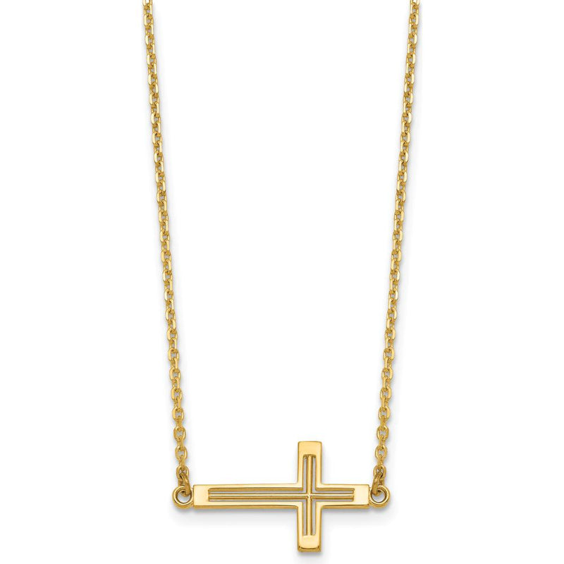 14K Yellow Gold Polished Sideways Cross Pendant Necklace 19" Cable Chain by 0