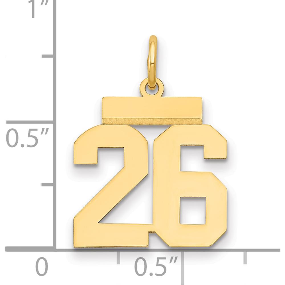 14K Yellow Gold Polished Small Number 26 Charm - Laser Cut Design by Oro Pregiato