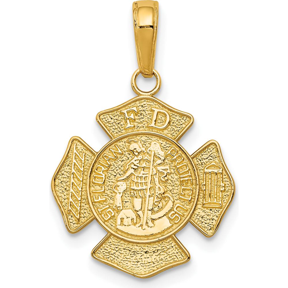 14K Yellow Gold Polished Small Solid St. Florian Firefighter F.D. Badge Pendant - Meaningful Tribute to Bravery by Oro Pregiato
