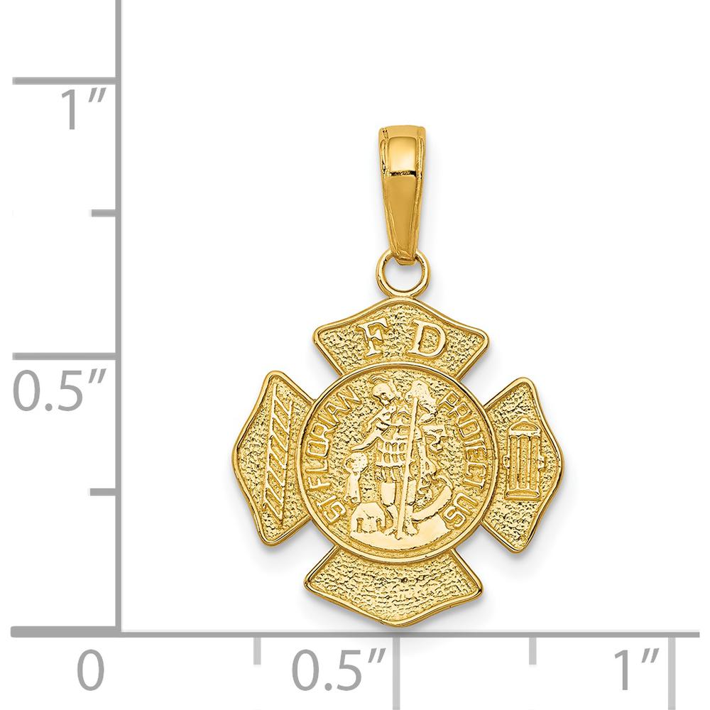 14K Yellow Gold Polished Small Solid St. Florian Firefighter F.D. Badge Pendant - Meaningful Tribute to Bravery by Oro Pregiato
