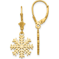 14K Yellow Gold Polished Snowflake Leverback Drop Earrings by 0