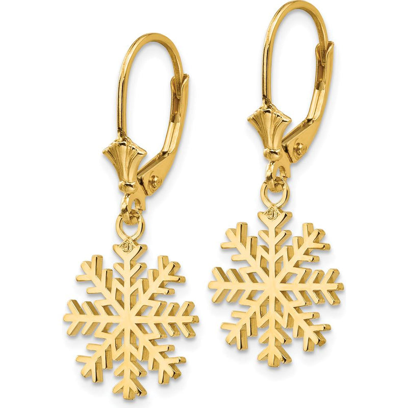 14K Yellow Gold Polished Snowflake Leverback Drop Earrings by 0