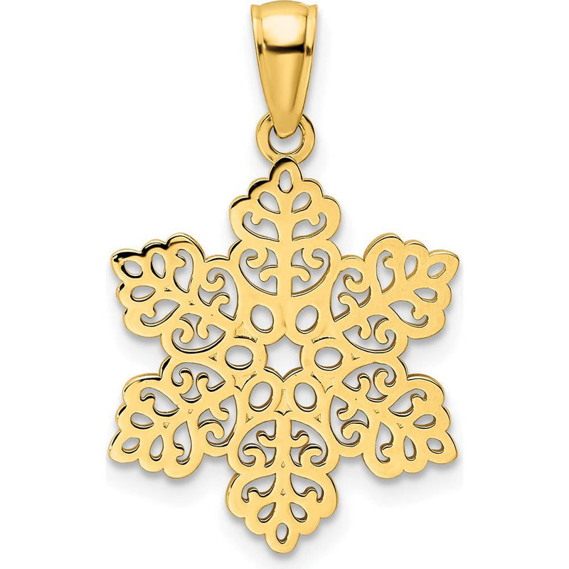 14K Yellow Gold Polished Snowflake Pendant - 21.75mm Length, 16.6mm Width by Oro Pregiato