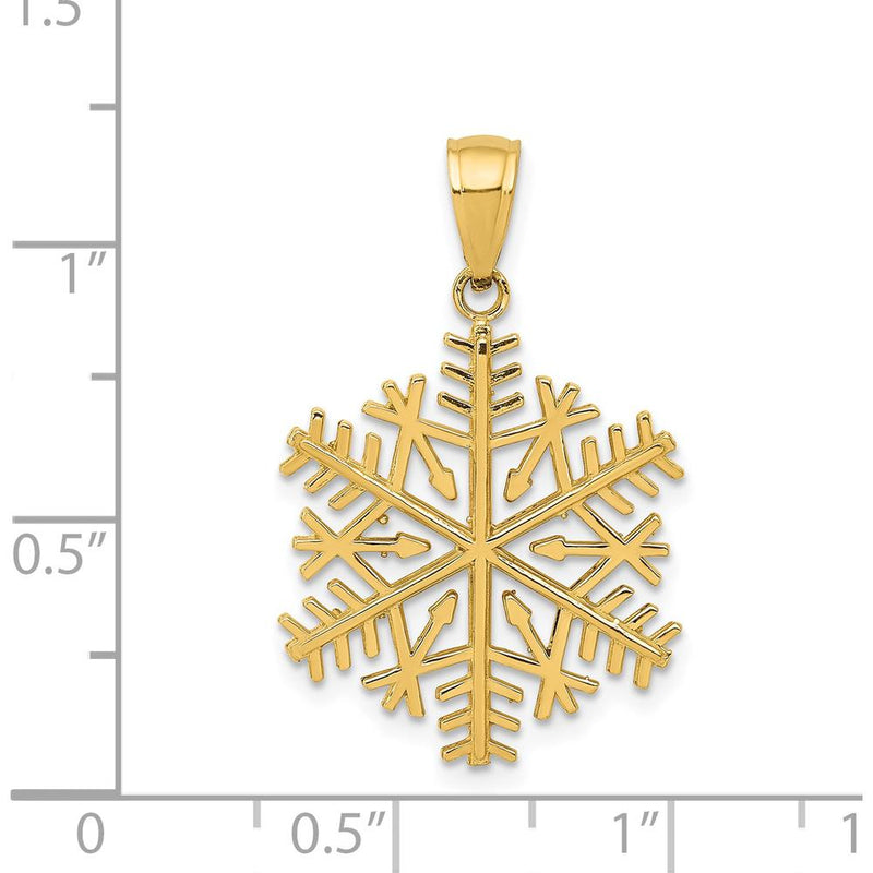 14K Yellow Gold Polished Snowflake Pendant - 26mm by Oro Pregiato