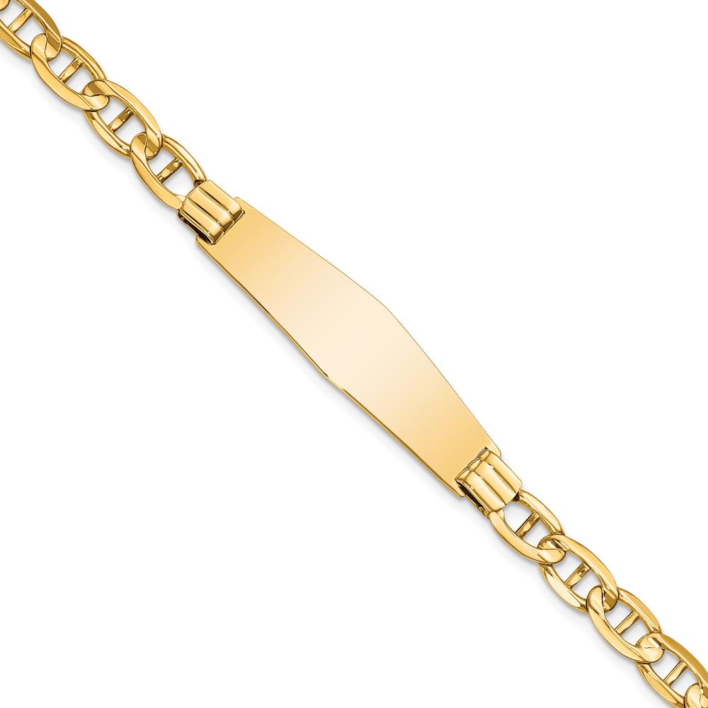 14K Yellow Gold Polished Solid Anchor Chain ID Bracelet 8" with Engraving Plate by Oro Pregiato