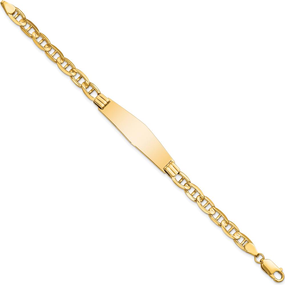 14K Yellow Gold Polished Solid Anchor Chain ID Bracelet 8" with Engraving Plate by Oro Pregiato