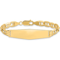 14K Yellow Gold Polished Solid Anchor Chain ID Bracelet 8" with Engraving Plate by Oro Pregiato