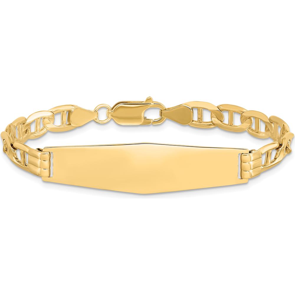14K Yellow Gold Polished Solid Anchor Chain ID Bracelet 8" with Engraving Plate by Oro Pregiato