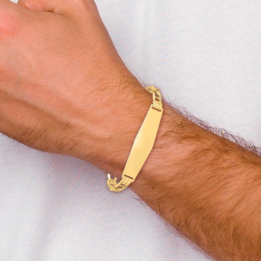 14K Yellow Gold Polished Solid Anchor Chain ID Bracelet 8" with Engraving Plate by Oro Pregiato