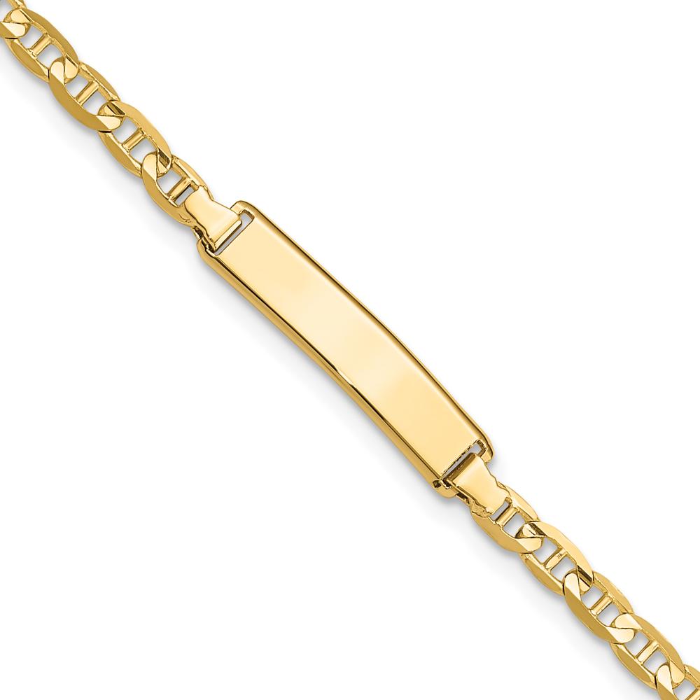 14K Yellow Gold Polished Solid Anchor Link 7" ID Bracelet with Engravable Plate Charm - Unisex by Oro Pregiato