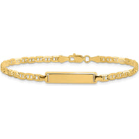 14K Yellow Gold Polished Solid Anchor Link 7" ID Bracelet with Engravable Plate Charm - Unisex by Oro Pregiato