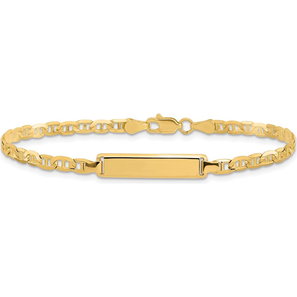 14K Yellow Gold Polished Solid Anchor Link 7" ID Bracelet with Engravable Plate Charm - Unisex by Oro Pregiato