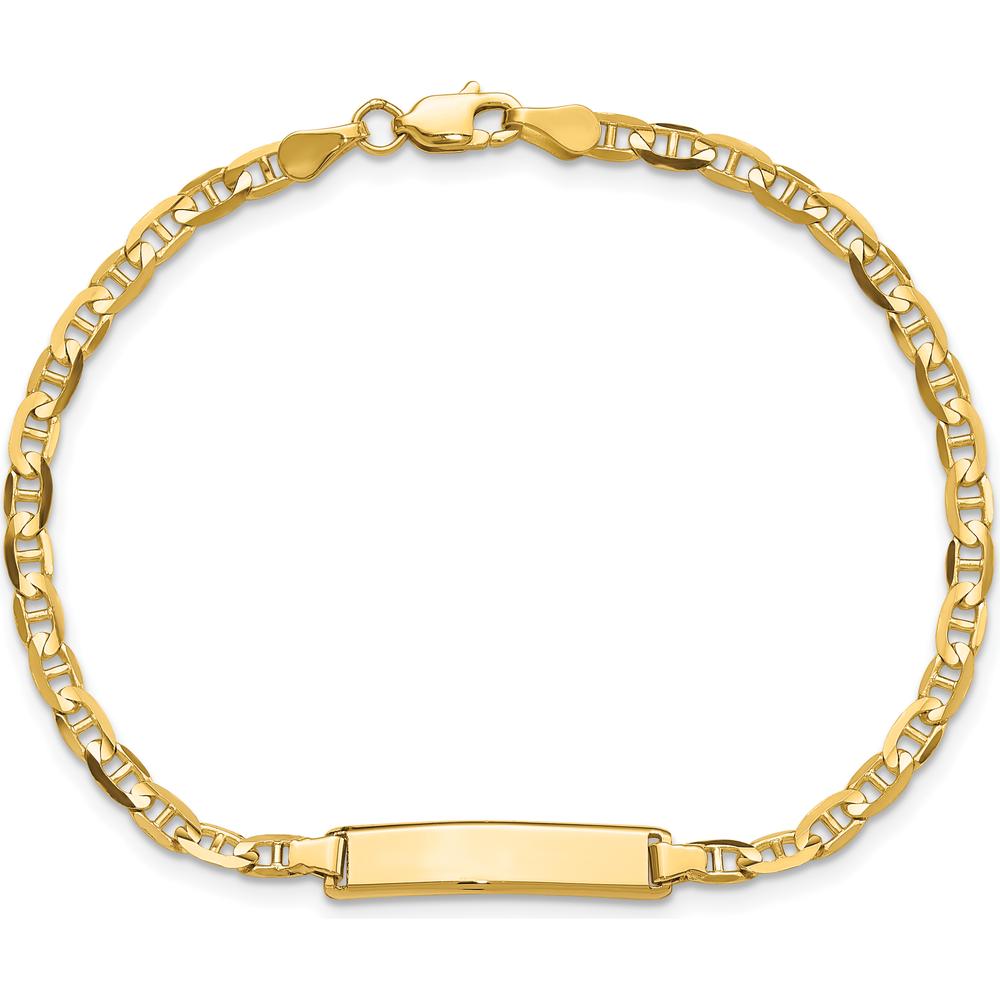14K Yellow Gold Polished Solid Anchor Link 7" ID Bracelet with Engravable Plate Charm - Unisex by Oro Pregiato