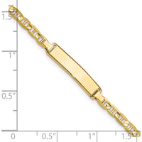 14K Yellow Gold Polished Solid Anchor Link 7" ID Bracelet with Engravable Plate Charm - Unisex by Oro Pregiato