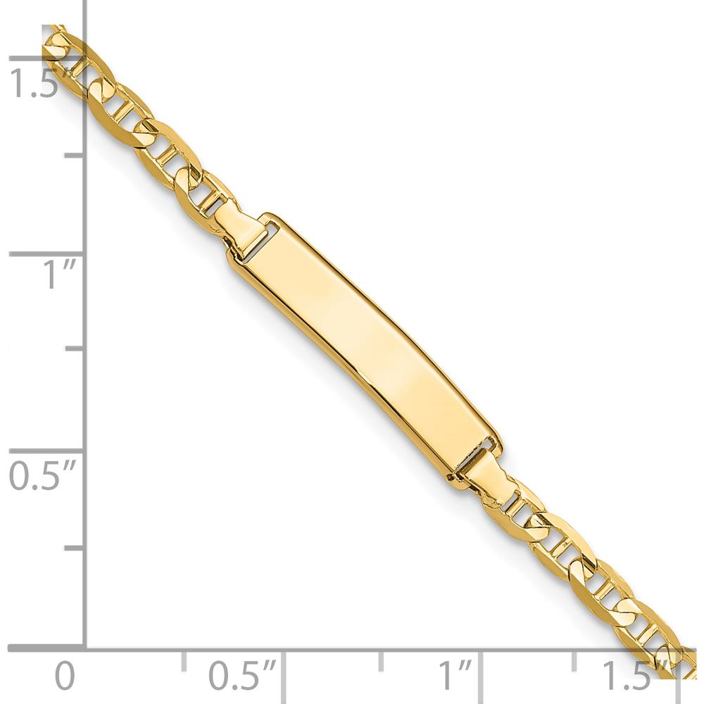 14K Yellow Gold Polished Solid Anchor Link 7" ID Bracelet with Engravable Plate Charm - Unisex by Oro Pregiato