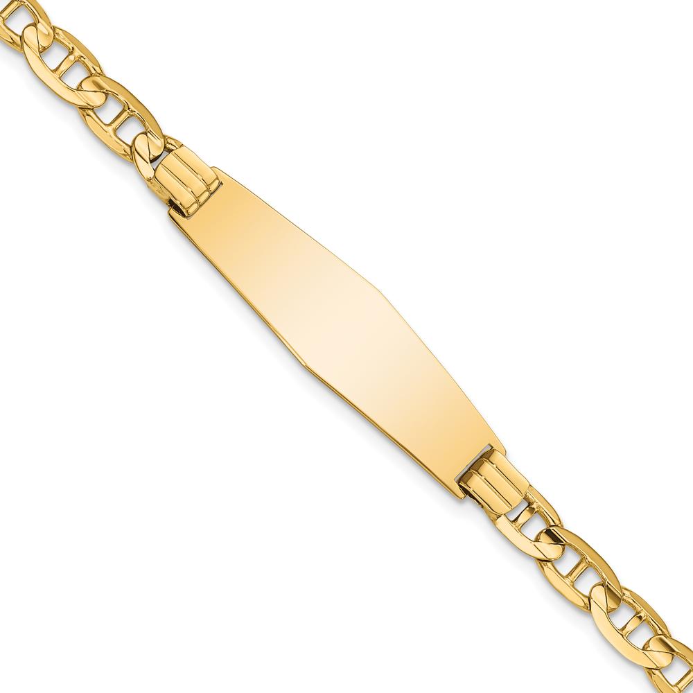14K Yellow Gold Polished Solid Anchor Link ID Bracelet with Engravable Plate - 8" Length by Oro Pregiato