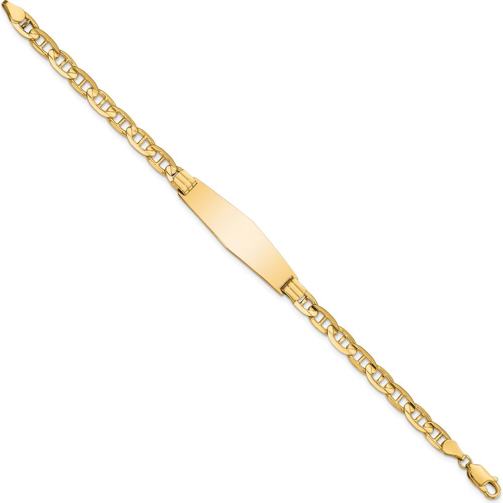 14K Yellow Gold Polished Solid Anchor Link ID Bracelet with Engravable Plate - 8" Length by Oro Pregiato