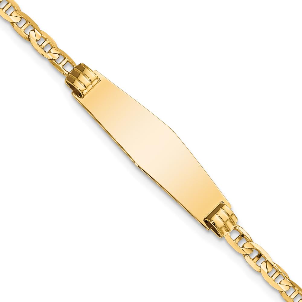 14K Yellow Gold Polished Solid Chain Baby/Child ID Bracelet with Soft Diamond-Shaped Engravable Plate - 6" Length by Oro Pregiato