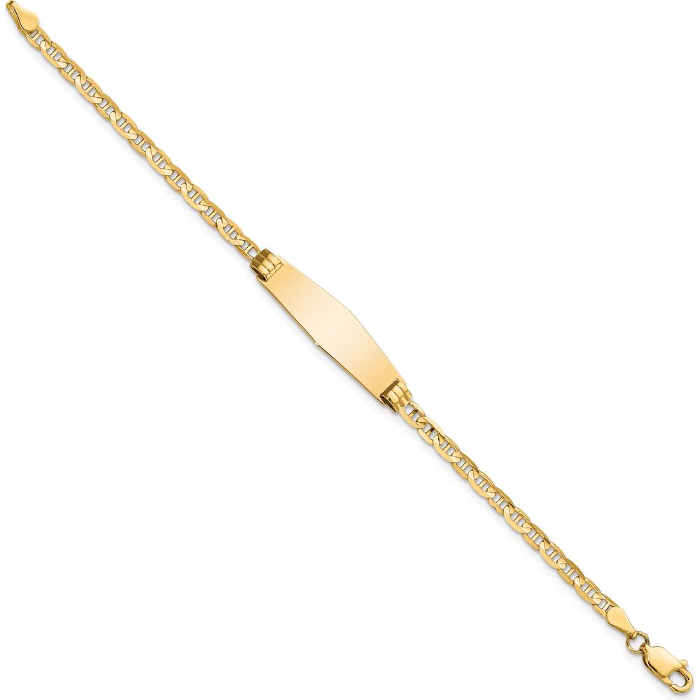 14K Yellow Gold Polished Solid Chain Baby/Child ID Bracelet with Soft Diamond-Shaped Engravable Plate - 6" Length by Oro Pregiato