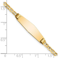 14K Yellow Gold Polished Solid Chain Baby/Child ID Bracelet with Soft Diamond-Shaped Engravable Plate - 6" Length by Oro Pregiato