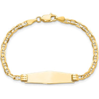 14K Yellow Gold Polished Solid Chain Baby/Child ID Bracelet with Soft Diamond-Shaped Engravable Plate - 6" Length by Oro Pregiato