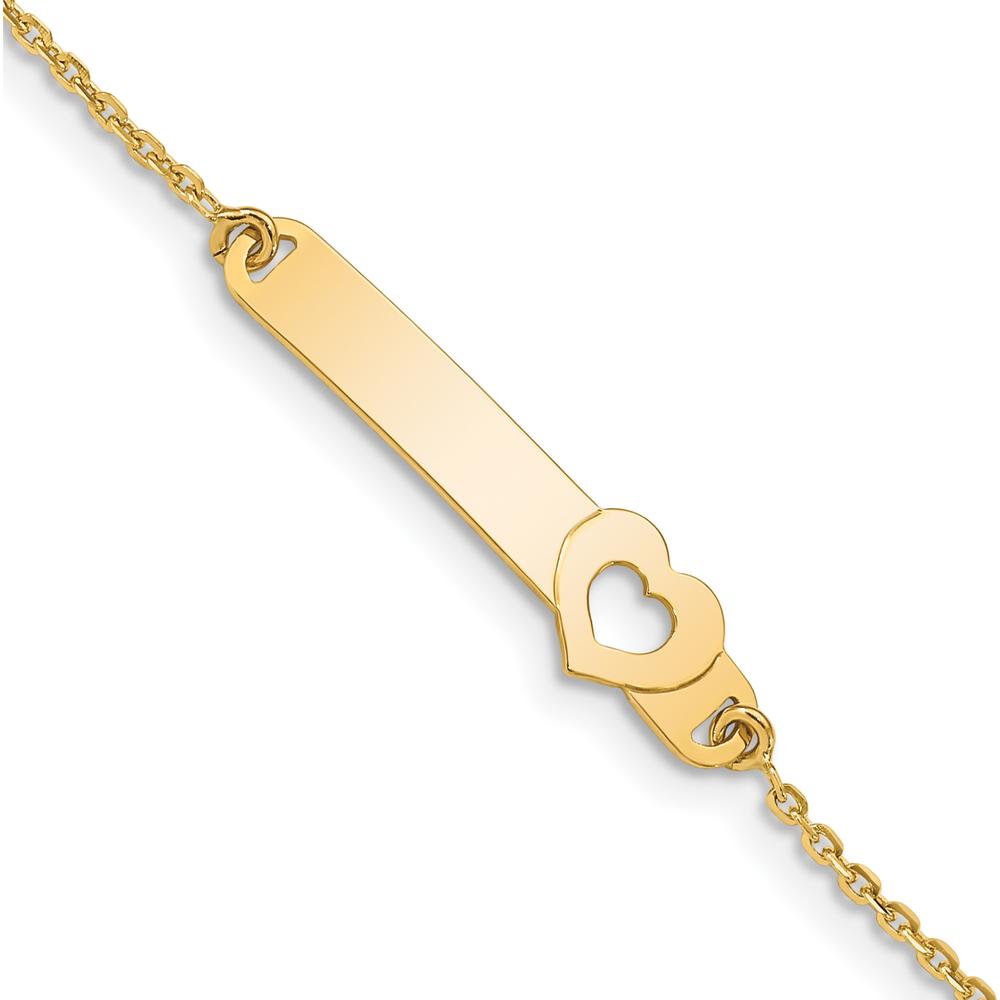 14K Yellow Gold Polished Solid Chain Baby ID Bracelet with Cut-out Heart - 5.5" Length by Oro Pregiato