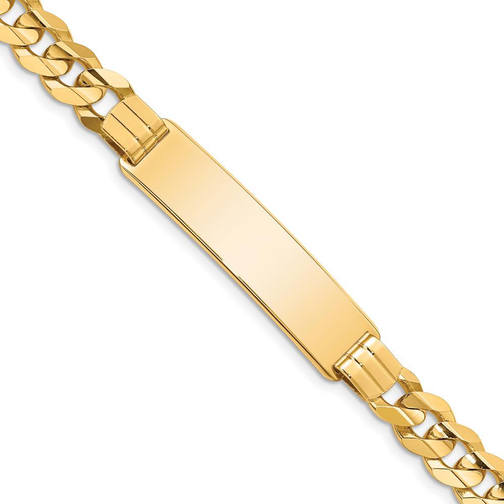 14K Yellow Gold Polished Solid Chain Curb Link ID Bracelet with 37x8.5mm Plate, 8" Length by Oro Pregiato
